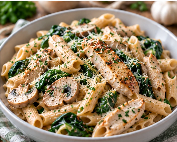 Creamy Garlic Chicken & Spinach Penne