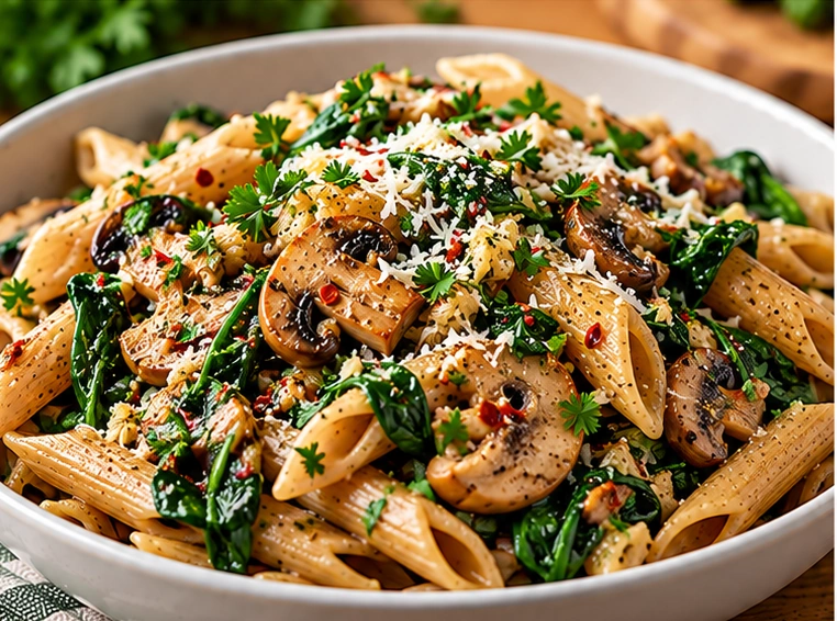 Garlic Mushroom & Spinach Pasta
