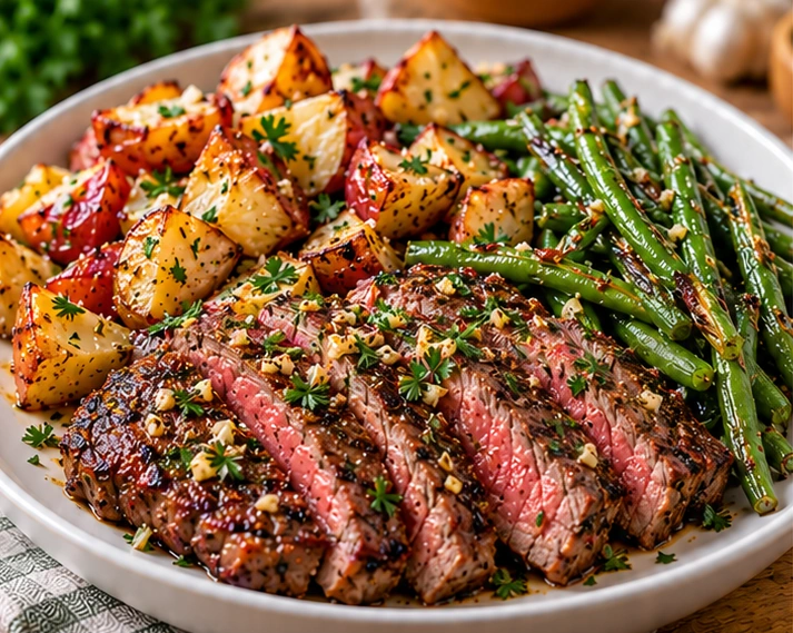Garlic-Herb Sirloin with Roasted Potatoes & Green Beans