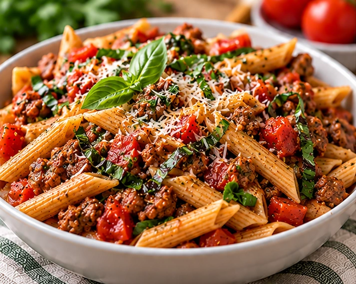 Tomato-Basil Beef & Whole-Wheat Pasta