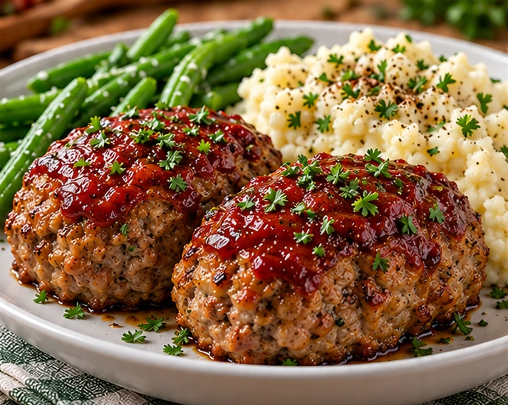 Mini Turkey-Beef Meatloaves with Garlic Cauliflower-Potato Mash